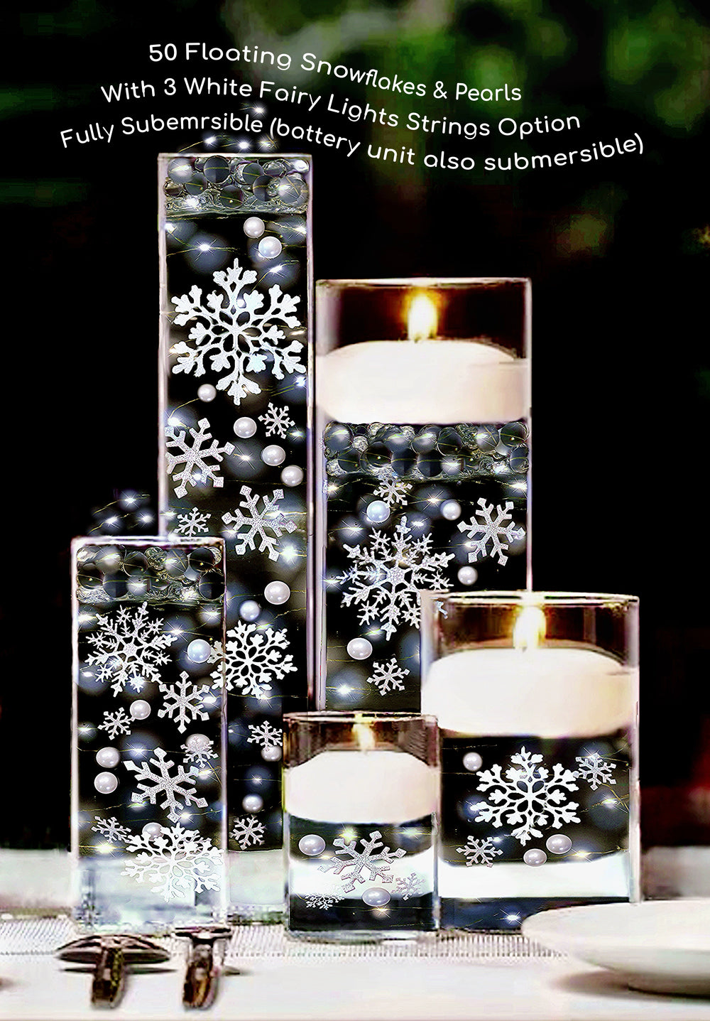 Flocons de neige blancs étincelants "flottants" - Décorations de vase d'hiver