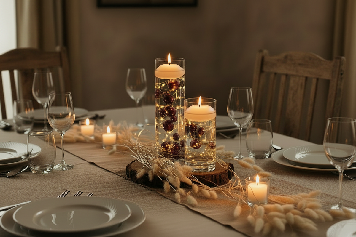 100 Floating Burgundy Pearls with Sparkling Gems- Large Sizes- Option of 6 Submersible Fairy Lights Strings Hidable Submersible Batteries- 2 Gallons of Transparent Water Gels for Vases