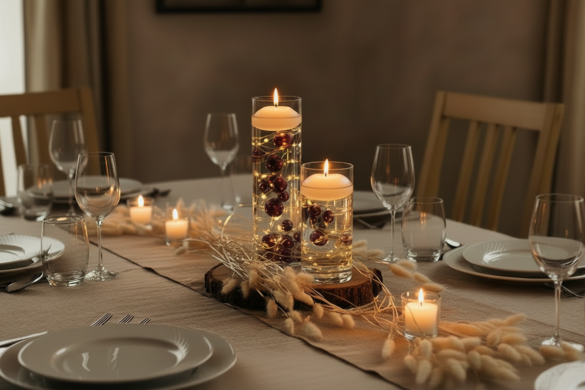100 Floating Burgundy Pearls with Sparkling Gems- Large Sizes- Option of 6 Submersible Fairy Lights Strings Hidable Submersible Batteries- 2 Gallons of Transparent Water Gels for Vases
