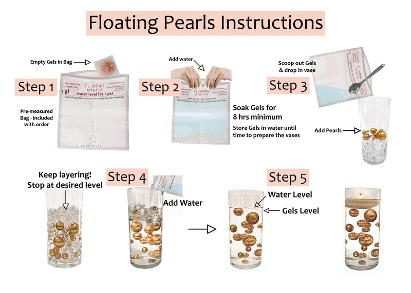 60 Floating Pink Cherry Blossoms-Pebbles & Pearls-Fills 1 Gallon of the Transparent Gels for the Floating Effect-With Pre-Measured Prep Bag-Option of 3 Submersible Fairy Lights