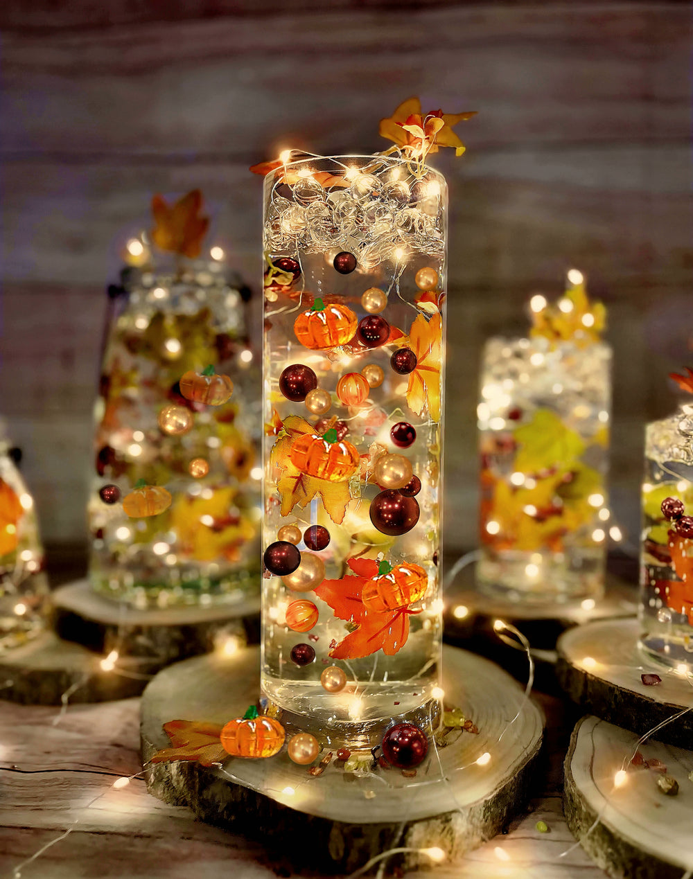 Feuilles d'automne, pierres précieuses et perles réalistes "flottantes" - Décorations de vase - Dispersion de table