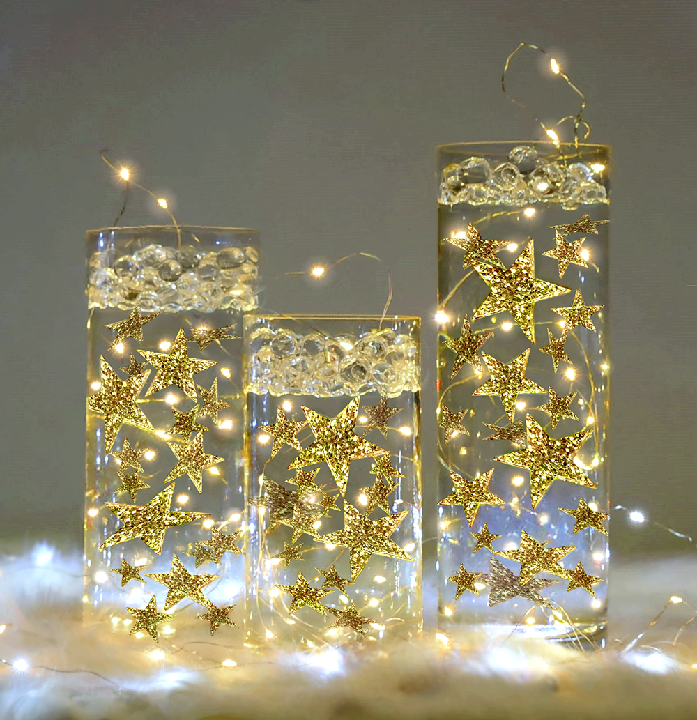 Étoiles scintillantes dorées "flottantes" avec option guirlande lumineuse - Décorations de vase - Dispersion de table