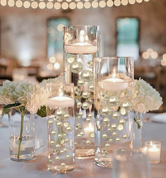 80 perles et pierres précieuses "flottantes" en or rose clair sans trou Jumbo et décorations de vase de tailles assorties + comprend des gels d'eau transparents pour faire flotter les perles