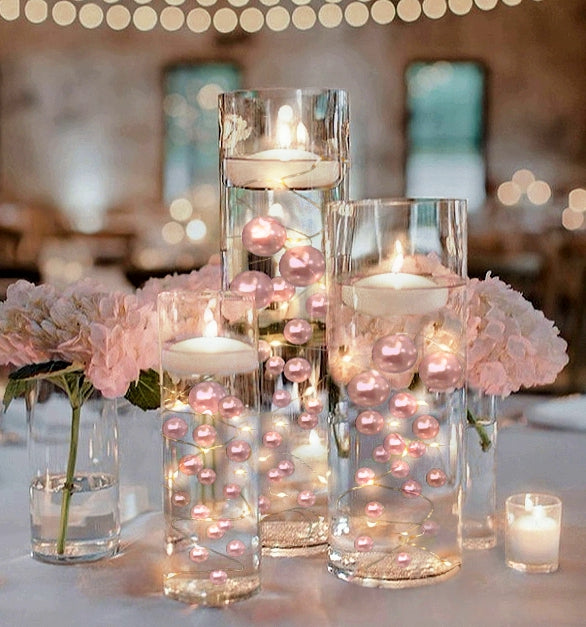 "Floating" Blush Light Pink Pearls - No Hole - Jumbo & Assorted Sizes Vase Decorations