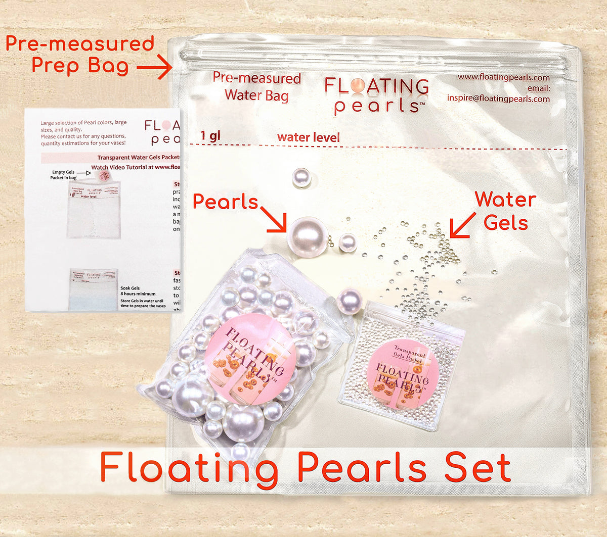 100 Floating Burgundy Pearls with Matching Sparkling Gems-Large Sizes-Fills 4 Medium Size Vases of The Floating Transparent Gels-Measured Gels Prep Bags-Option of 6 Submersible Fairy Lights Strings