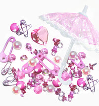 60 Floating Pink Baby Shower Pacifiers, Safety Pins, Vintage Lace Umbrella- Fills 1 Gallon of Floating Gels for Your Vases- Including the Transparent Gels For the Floating Effect- With Measured Prep Bag- Option 3 Submersible Fairy Lights Strings