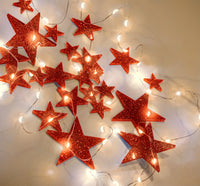 Floating Red Stars-Sparkling Large Sizes-Fills 1 Gallon for Your Vases-With Option of 3 Submersible Fairy Lights
