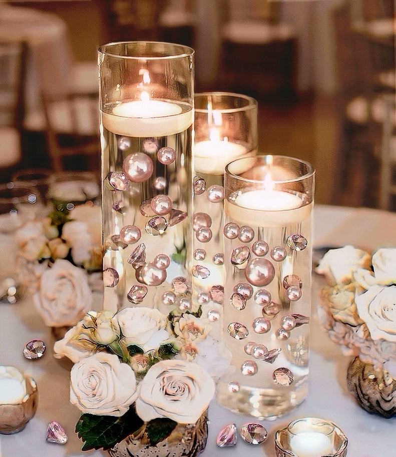 80 perles et pierres précieuses "flottantes" en or rose clair sans trou Jumbo et décorations de vase de tailles assorties + comprend des gels d'eau transparents pour faire flotter les perles