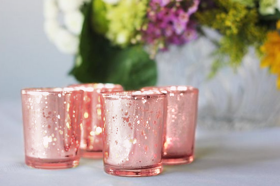 Porte-bougie votive et bougie chauffe-plat en verre doré au mercure