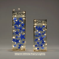 50 Blue Floating Stars-Sparkling Large Size-Fills 1 Gallon for Your Vases-Including Transparent Floating Gels Kit-Option: 3 Submersible Fairy Lights