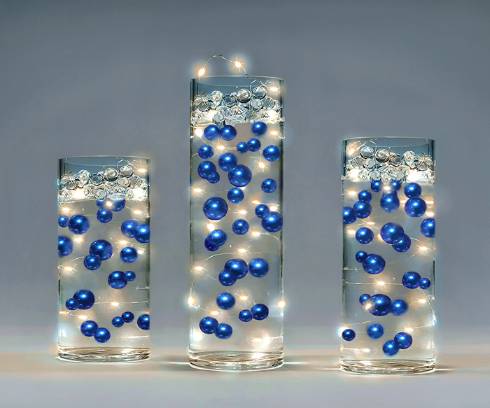 "Floating" Navy (Royal Blue) Pearls - No Hole Jumbo/Assorted Sizes Vase Decorations