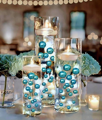 75 Floating Turquoise Blue/Teal Pearls-Fills 1 Gallon of The Transparent Gels for The Floating Effect-With Measured Gels Prep Bag-Option of 3 Fairy Lights Strings