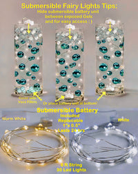 100 Floating Light Pink Pearls with Pink Sparkling Gems- Large Sizes- Fills 2 Gallons of The Floating Transparent Water Gels for Your Vases- Option: 6 Submersible Fairy Lights Strings