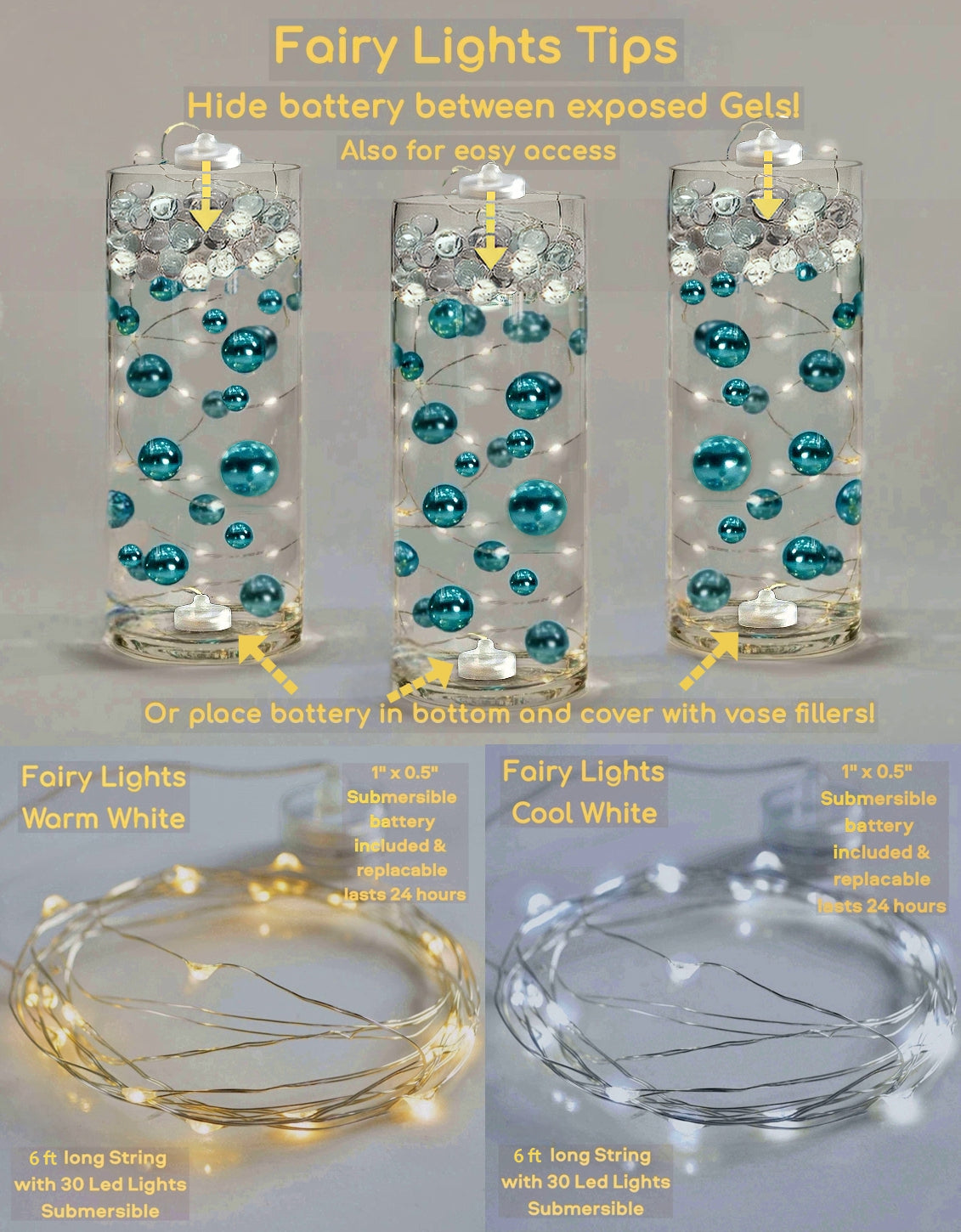 Floating Red Stars-Sparkling Large Sizes-Fills 1 Gallon for Your Vases-With Option of 3 Submersible Fairy Lights