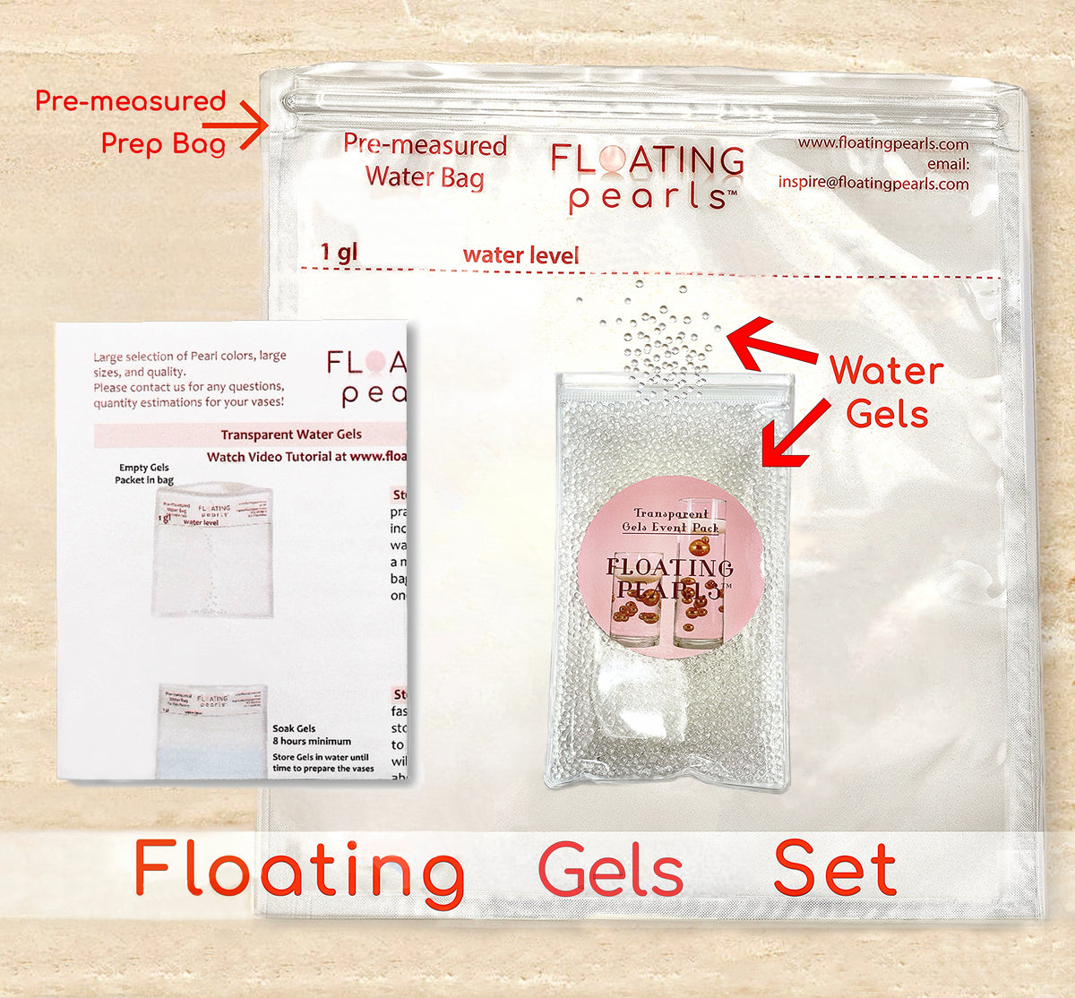 Transparent Water Gels Event Pack-Fills 5 Gallons of the Floating Gels for Your Vase Decorations- With Pre-Measured Prep/Storage Bags- No Guessing- Best Results- Not Including Pearls