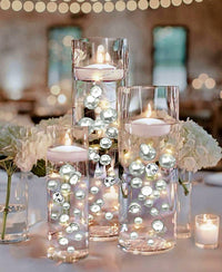 100 Floating White Pearls with Sparkling Gems- Large Sizes- Option of 3 White or Warm White Submersible Fairy Lights Strings Hidable Submersible Batteries- Fills 2 Gallons of Transparent Water Gels for your Vases with Prep Bags