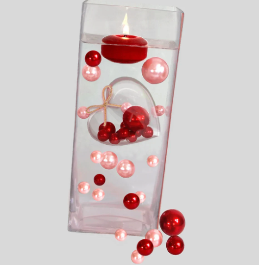 "Flottant" Grand Coeur Submersible avec Votre Choix de Couleur de Perles - Décorations de Vase