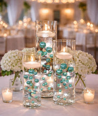 80 Turquesa "Flotante" - Robin Egg Blue Perlas y Gemas Sin Agujero Jumbo y Tamaños Surtidos Florero Decoraciones + Incluye Geles de Agua Transparentes para Flotar las Perlas