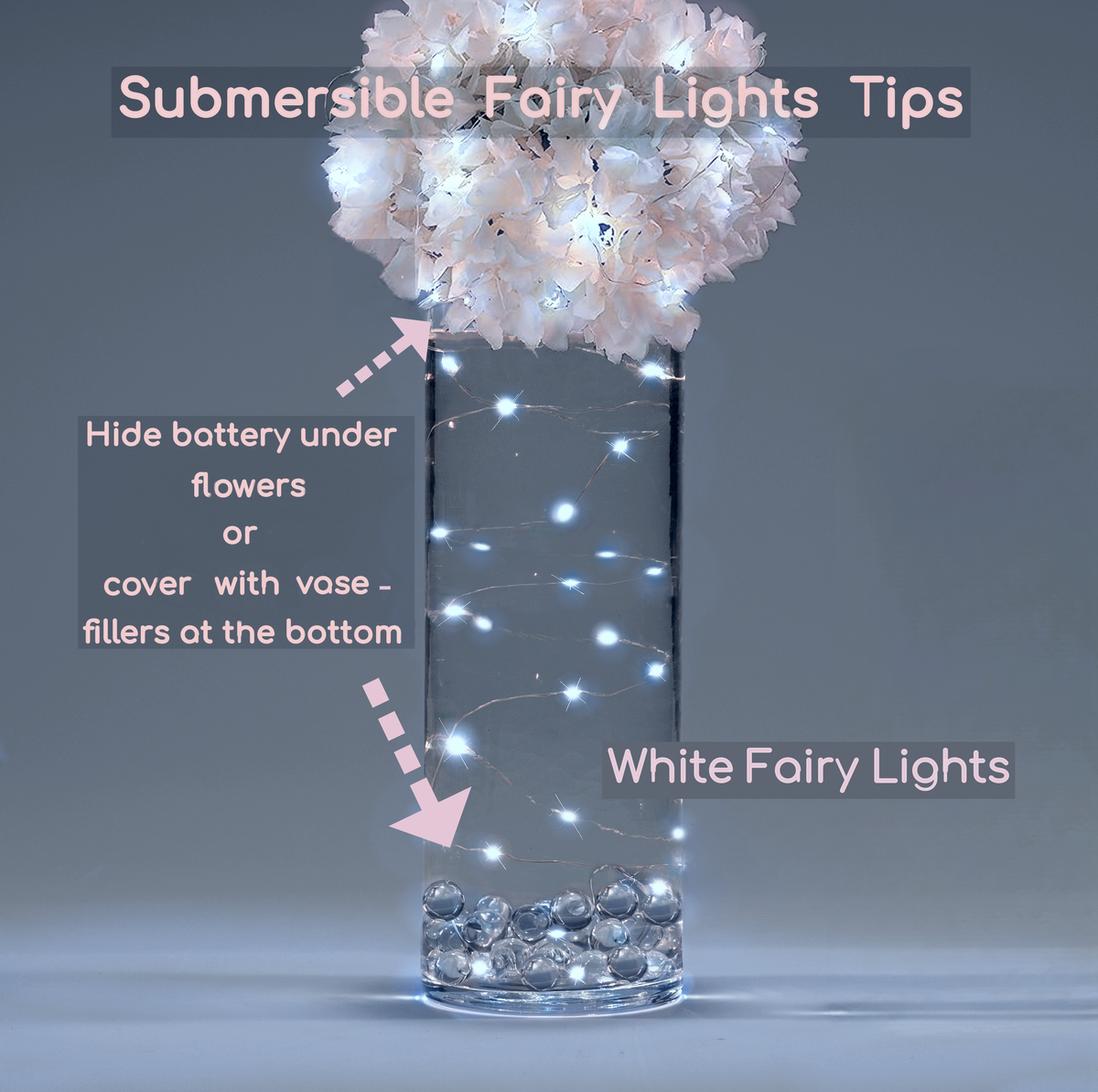 3 Submersible LED Fairy Lights Strings Warm White or Cool White Garland- with Hidable and Submersible Batteries