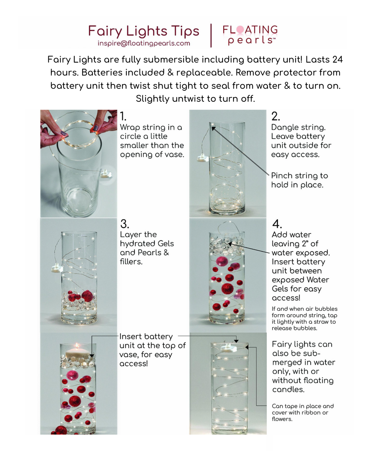 30 Led Fairy Lights Each String - 3 Strings Garland-Choice of Cool White or Warm White Glow-Fully Submersible/Waterproof