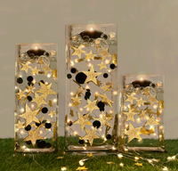 50 Floating Gold Stars-Sparkling-Large Sizes-Fills 1 Gallon of the Transparent Floating Gels for Your Vases - With Pre-Measured Prep Bags - Option of 3 Submersible Fairy Lights Strings