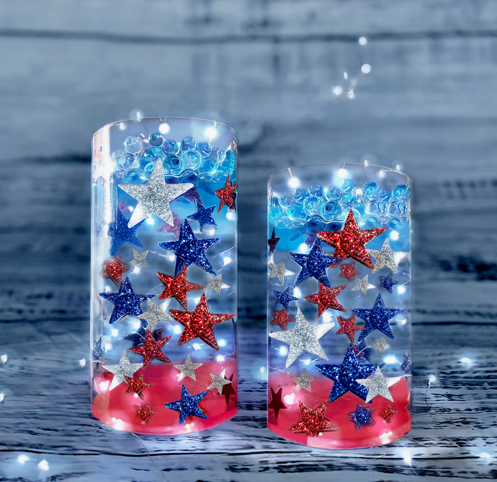 "Floating" Patriotic Red, White and Blue Star Gems & Pearls - Jumbo & Assorted Sizes Vase Decorations and Table Scatter
