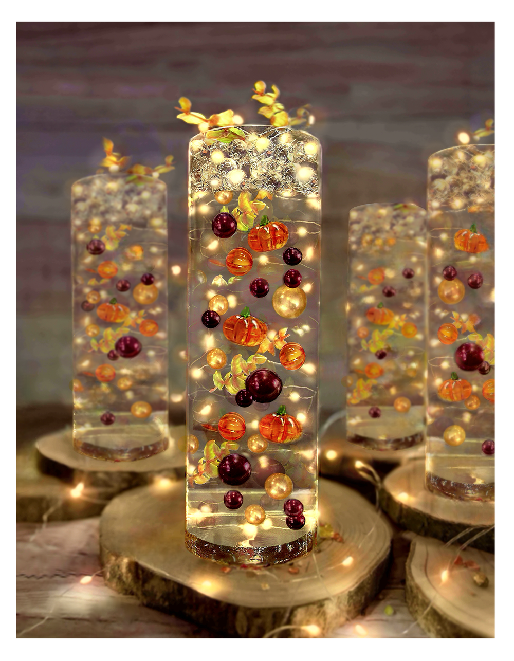 Citrouilles, pierres précieuses et perles "flottantes" - Décorations de vase d'automne, de Thanksgiving et dispersion de table