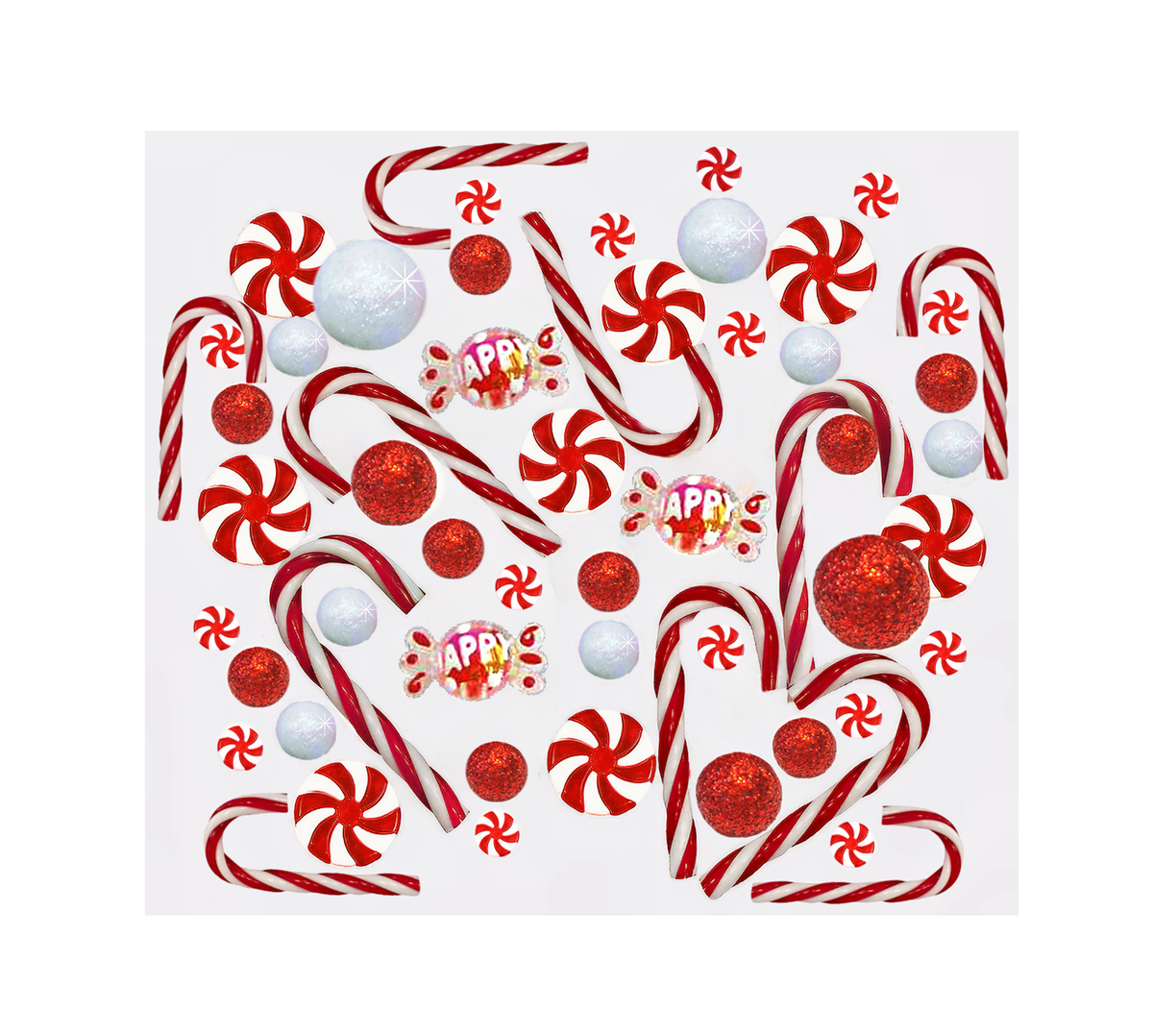50 Floating Christmas Red White Candy Canes- Peppermints- Candy- Pearls- Option of 3 White or Warm White Submersible Fairy Lights Strings Hidable Submersible Batteries-Fills 1 Gallon of Transparent Water Gels for your Vases with Prep Bag