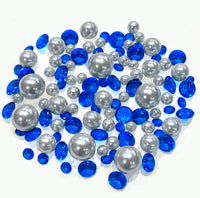 100 Floating Royal Blue Gems & Floating Glitter Silver Pearls-Jumbo Sizes-Fills 2 Gallons of Transparent Gels for Floating Effect-With Measured Floating Gels Prep Bags-Option: 6 Submersible Fairy Lights Strings