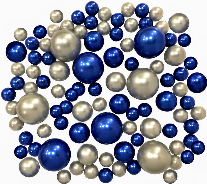 "Floating" Navy (Royal Blue) & Silver Pearls - No Hole Jumbo/Assorted Sizes Vase Decorations