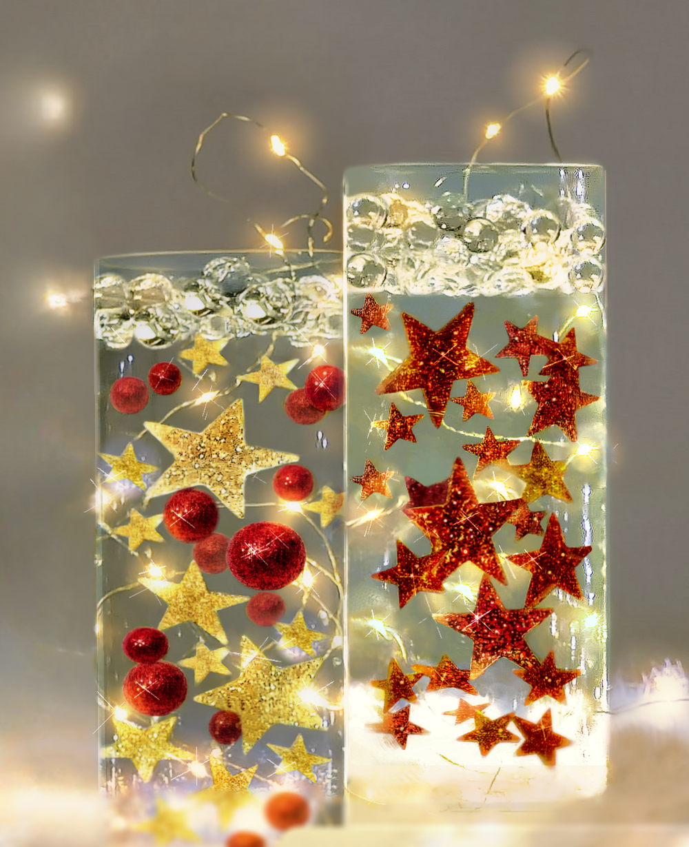 Étoiles scintillantes rouges "flottantes" avec option de guirlandes lumineuses submersibles - Décorations de vase - Dispersion de table
