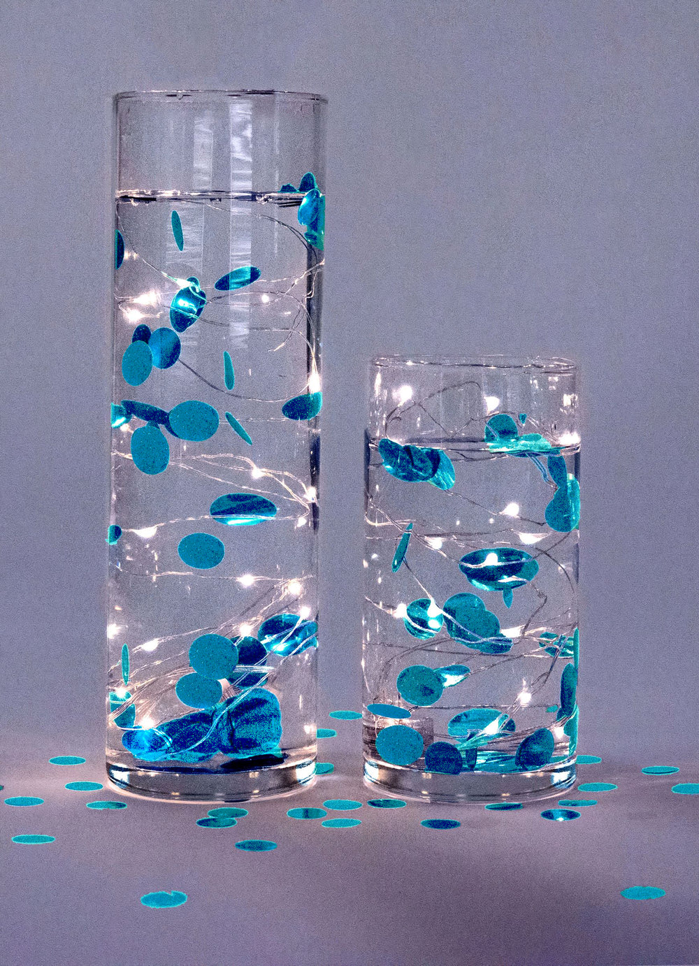 Confettis flottants Turquoise métallisé - Bleu œuf de merle avec option guirlande lumineuse - Décorations de vase et dispersion de table