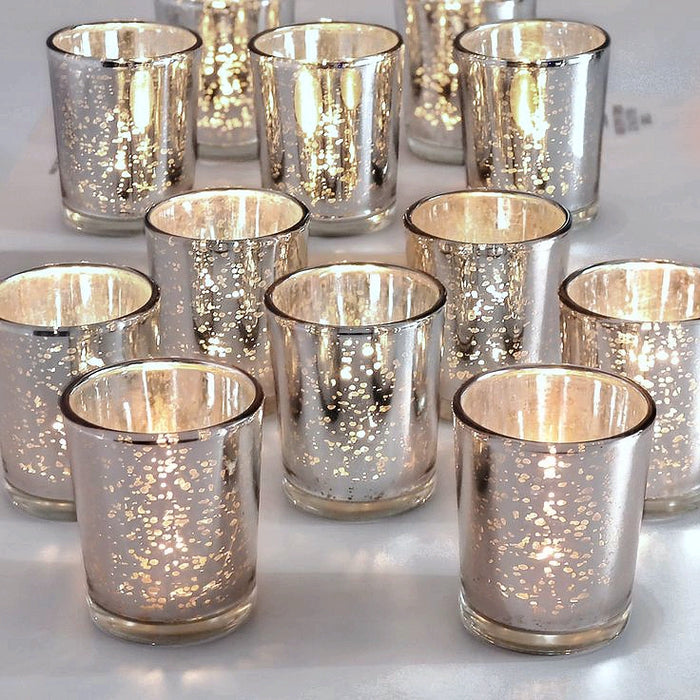 3 Silver Votive Tea Light Candle Holder - Mercury Glass - David Tutera Collection