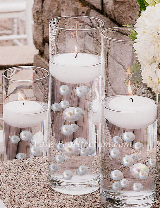 100 Floating White Pearls with Sparkling Gems- Large Sizes- Option of 3 White or Warm White Submersible Fairy Lights Strings Hidable Submersible Batteries- Fills 2 Gallons of Transparent Water Gels for your Vases with Prep Bags