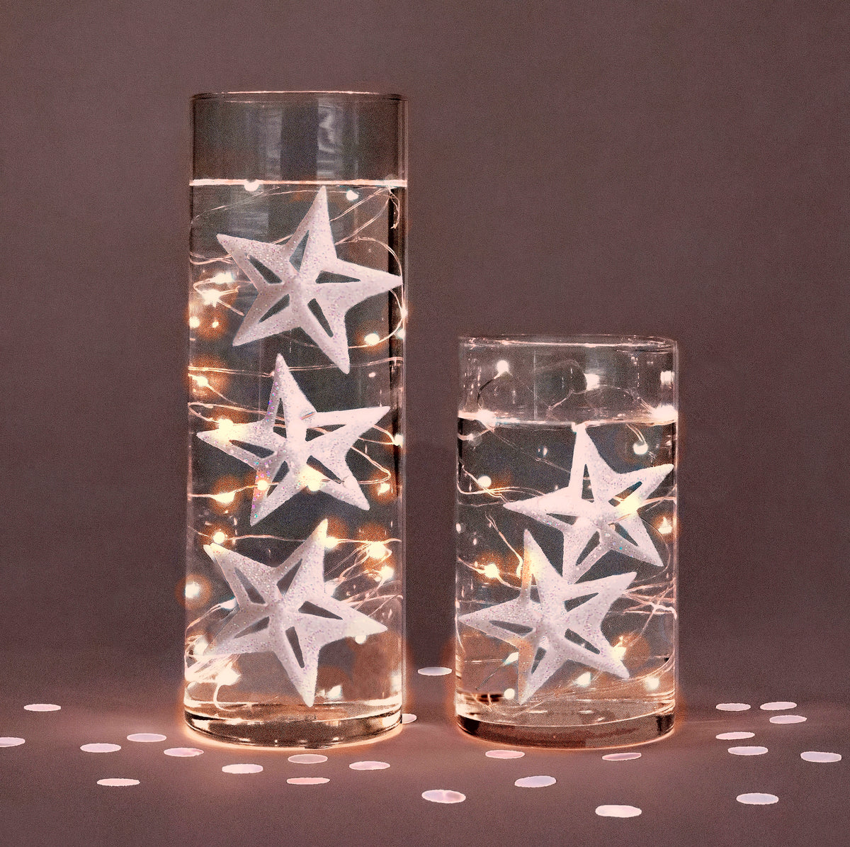 30 White Floating Stars-Sparkling-3D-White Pearls-Fills 1 Gallon of the Transparent Gels for The Floating Effect-Exclusive Measured Floating Kit-White Submersible Fairy Lights