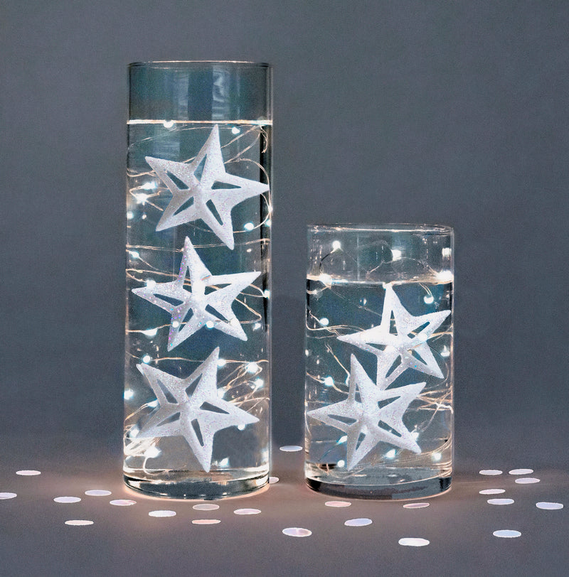 30 White Floating Stars-Sparkling-3D-White Pearls-Fills 1 Gallon of the Transparent Gels for The Floating Effect-Exclusive Measured Floating Kit-White Submersible Fairy Lights