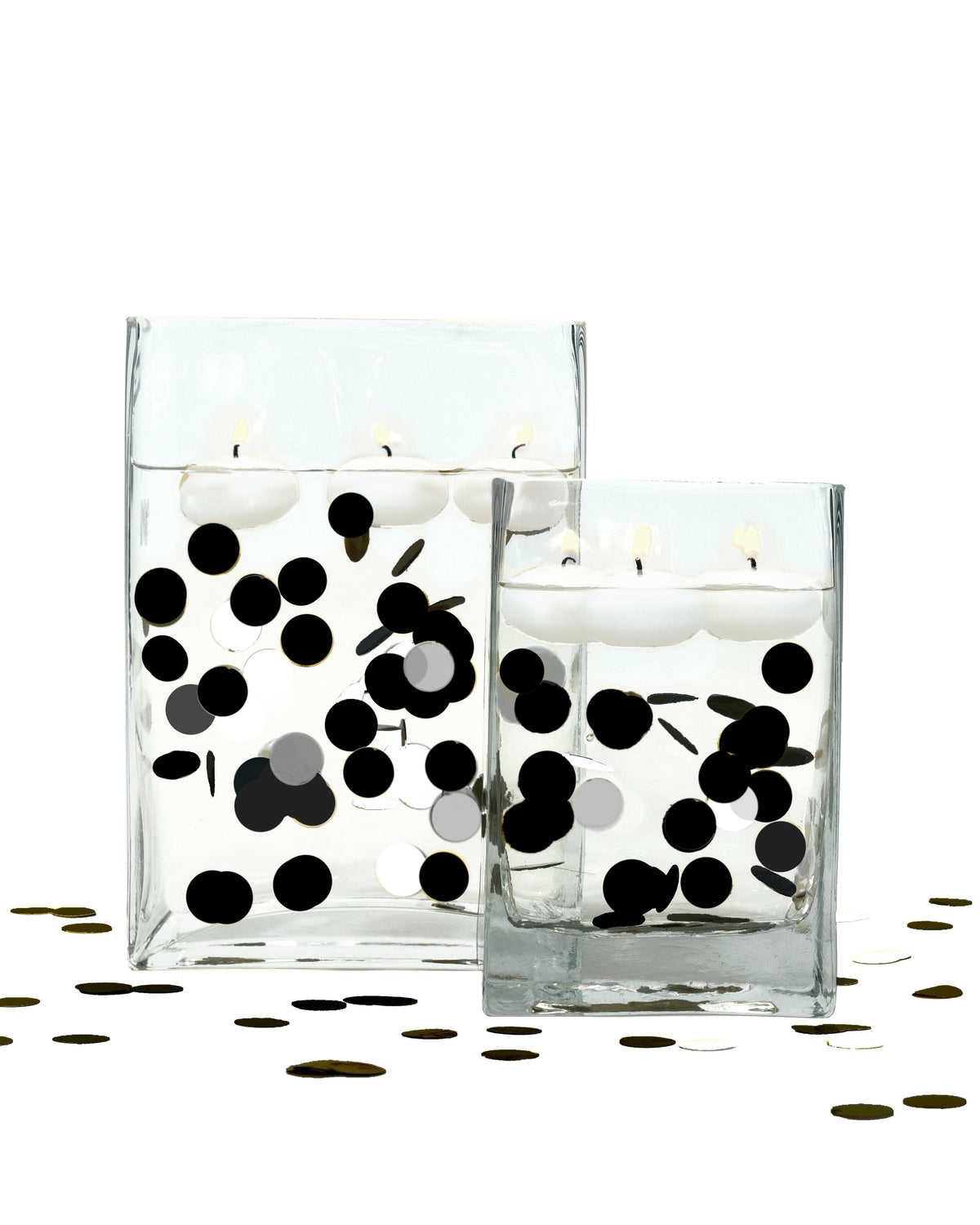 Floating Metallic Black Confetti-2000pc-Fills 1 Gallon for Your Vases-Option of 3 Submersible Fairy Lights